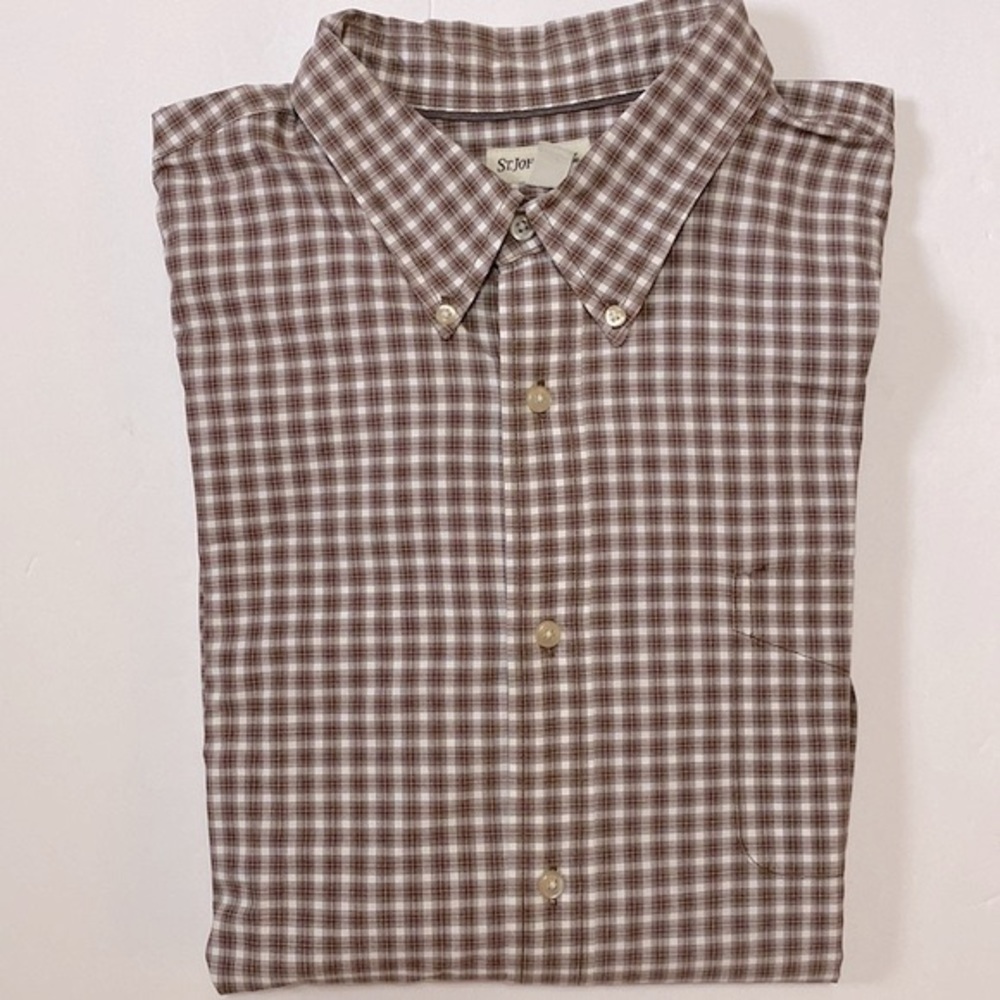 St John’s Bay men’s 💯cotton brown plaid chest pocket L/S men’s shirt XXL/XXG 🌞